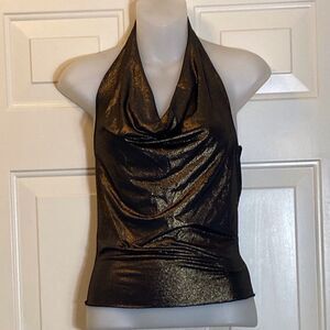 Check it out Gold and Black Sleeveless Halter Blouse Size S